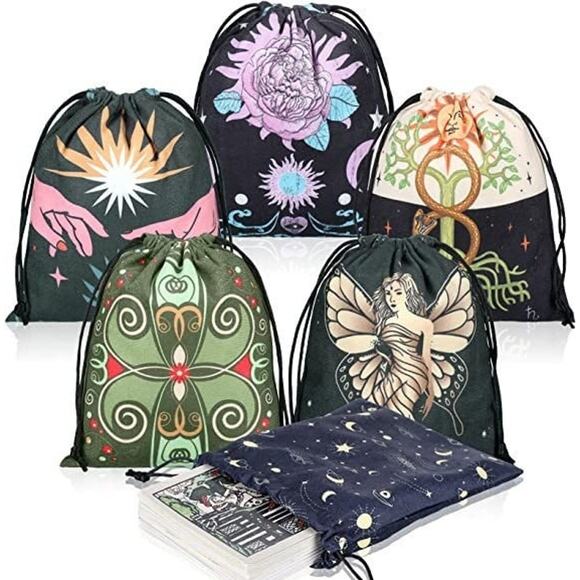 6 Large Printed Velvet Tarot Bags 7.1 X 5.9 | Oracle Card Bag | Runes Bag | - Picture 1 of 10